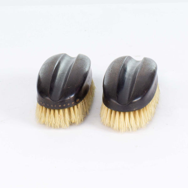 Leather Cased Pair Ebony Backed Clothes Brushes