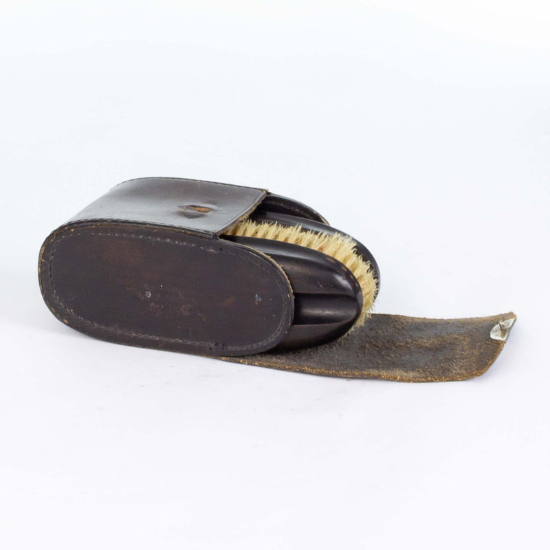 Leather Cased Pair Ebony Backed Clothes Brushes