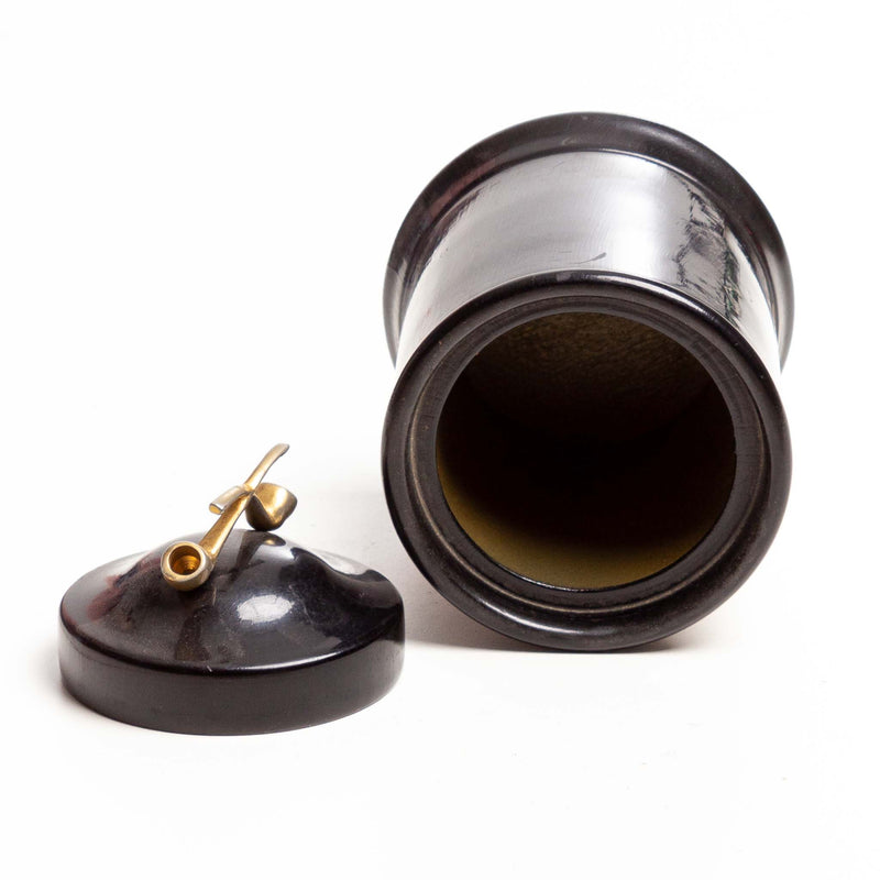 Round Black Laquered Wooden Humidor