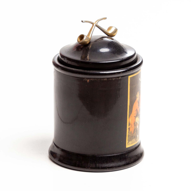 Round Black Laquered Wooden Humidor