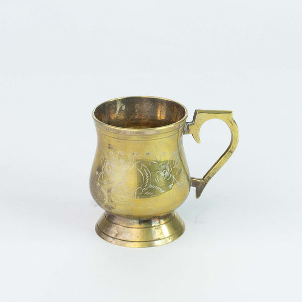Floral Engraved Brass Plated Mug in Case