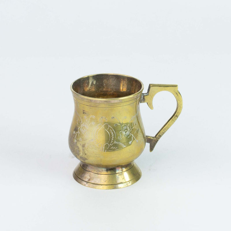Floral Engraved Brass Plated Mug in Case