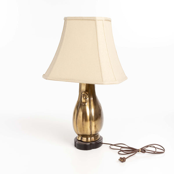 Rounded Brass Lamp with Cream Shade