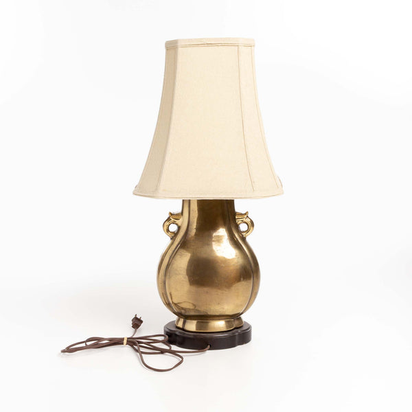 Rounded Brass Lamp with Cream Shade