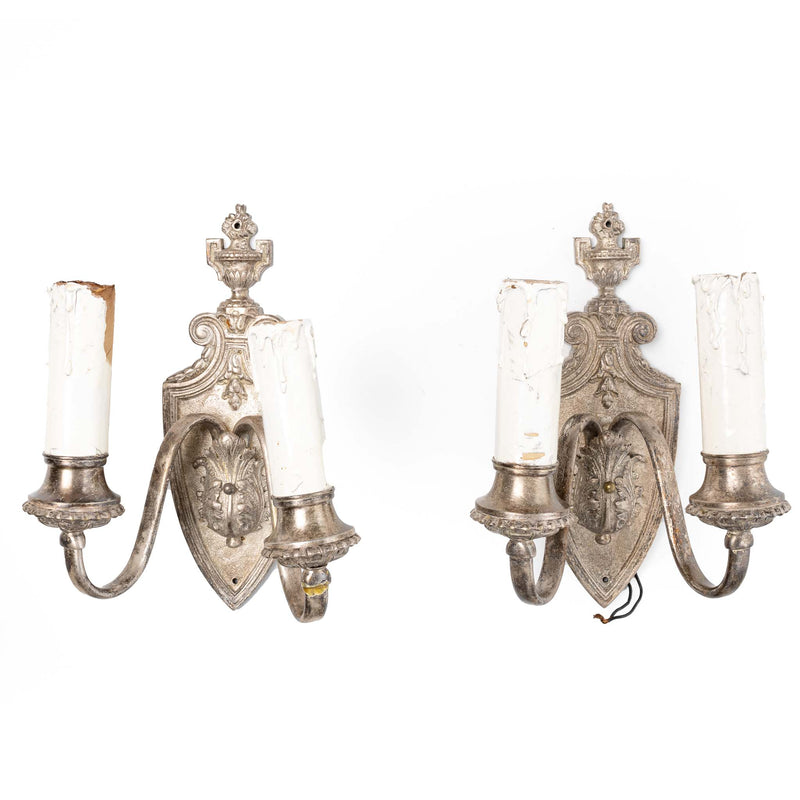 Two-Armed Silver Plate Wall Sconces