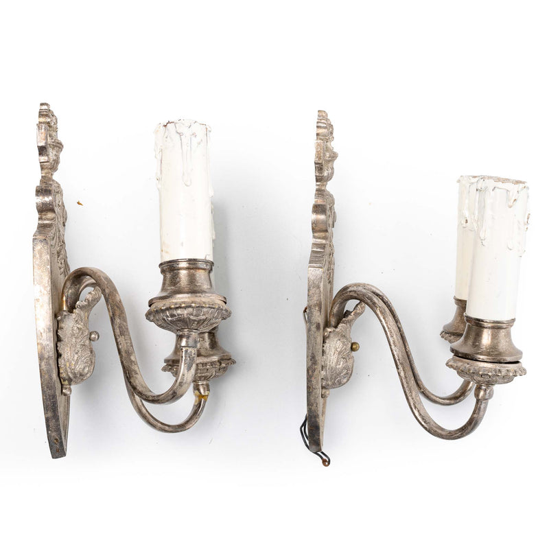 Two-Armed Silver Plate Wall Sconces
