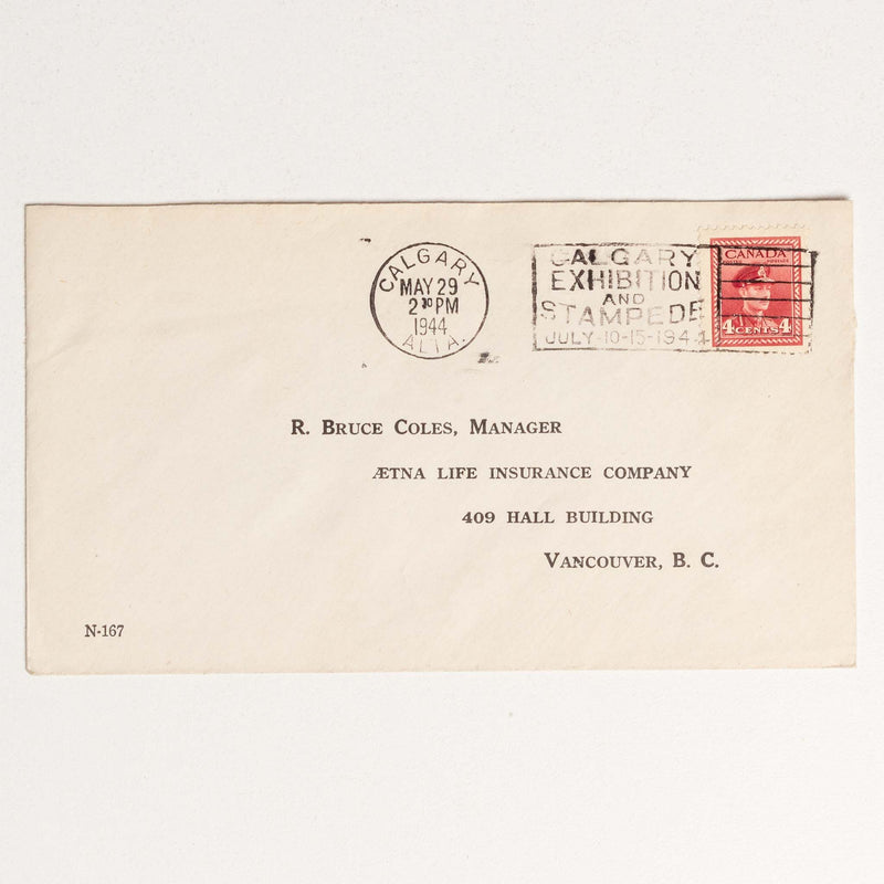 Aetna Life Insurance Envelope with 1944 Calgary Stampede Stamp