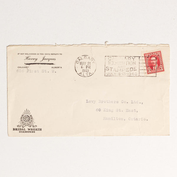 Harry Jacques Envelope - 1940 with Calgary Stampede Stamp