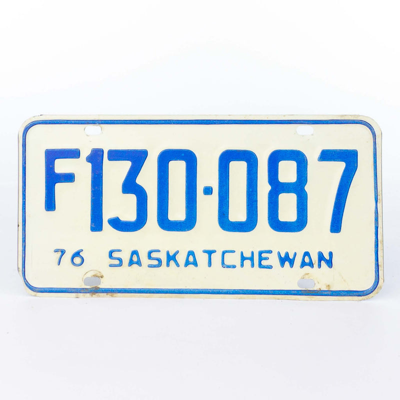 Saskatchewan 1976 Farm Licence Plate "F130-087"