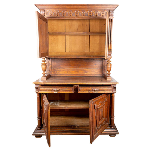 Flemish Court Cupboard w/ Arched and Urn Ornament Carvings