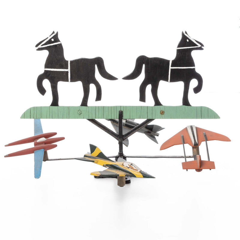 Folk Art Weather Vane with Horses & Aeroplanes