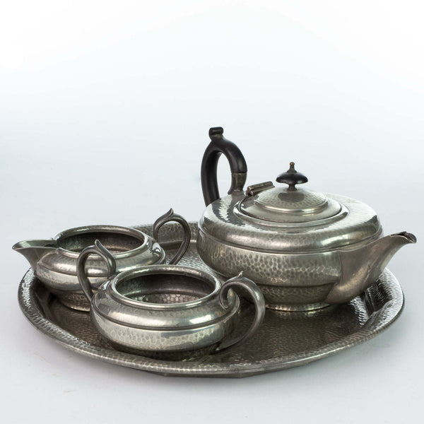 Pewter Tea Set with Tray (4pcs.)