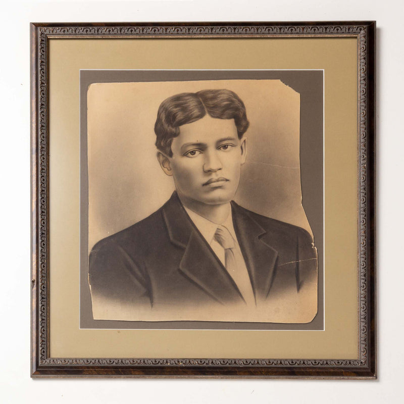 Framed Charcoal Drawing of Young Man