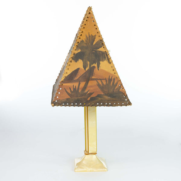 French Ivory Table Lamp Pyramid Shade Palm Trees