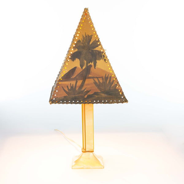 French Ivory Table Lamp Pyramid Shade Palm Trees