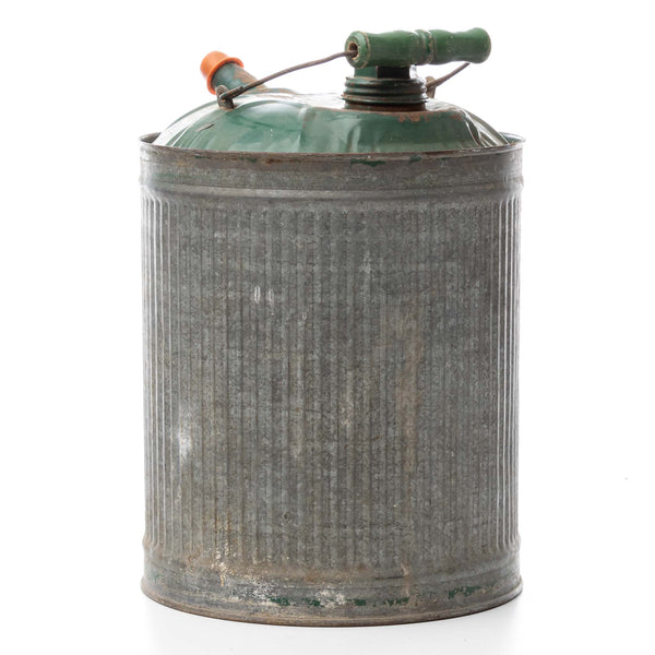 Galvanized Gas Can with Green Top and Handle