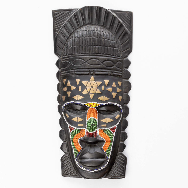Ghanaian Mask with Paint, Tin and Beadwork