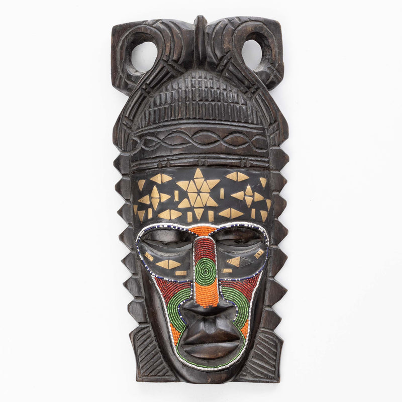 Hand-Carved Ghanaian Mask with Crest