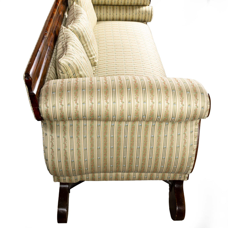 American Mahogany Empire Settee with Twin Rolled End Cushions