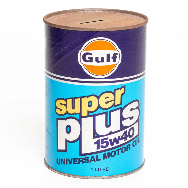 Gulf "Super Plus 15w40" Motor Oil Can w/ Slot in Lid - 1 Qt.