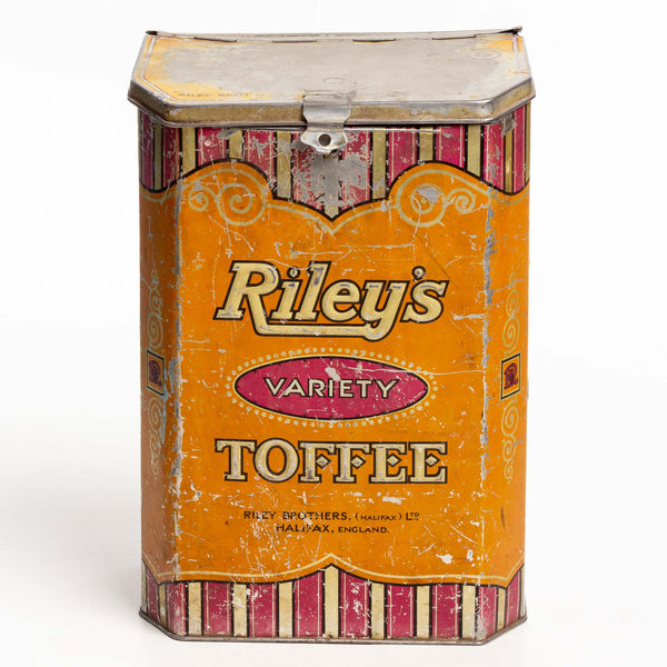 Orange Hinged Lid Riley's Toffee Tin