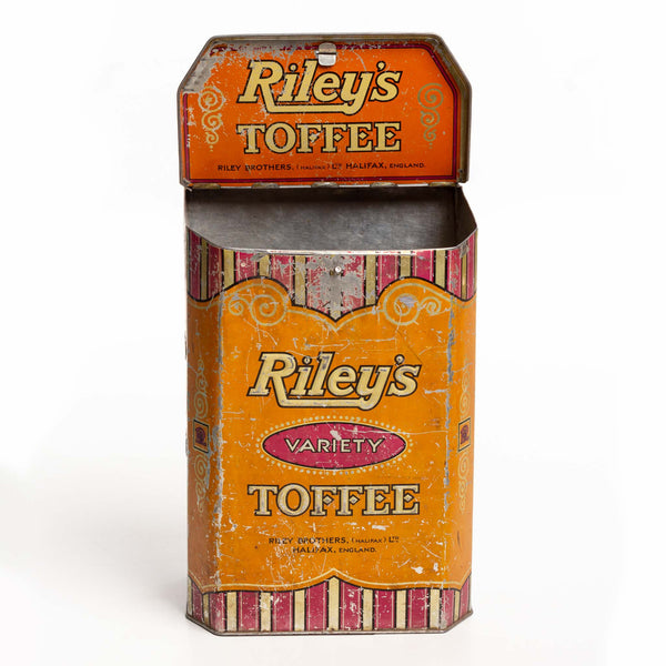 Orange Hinged Lid Riley's Toffee Tin