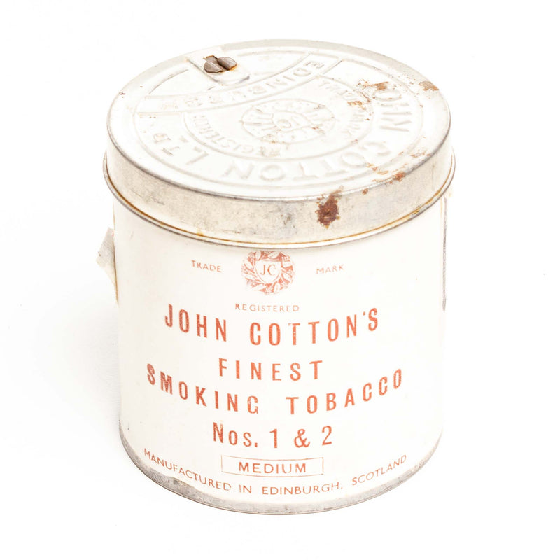 White "John Cotton's Finest Smoking Tobacco" Tin