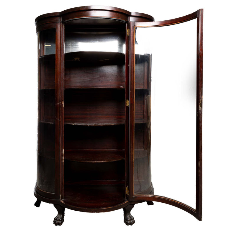 Mahogany China Cabinet with Curved Glass Door and Sides
