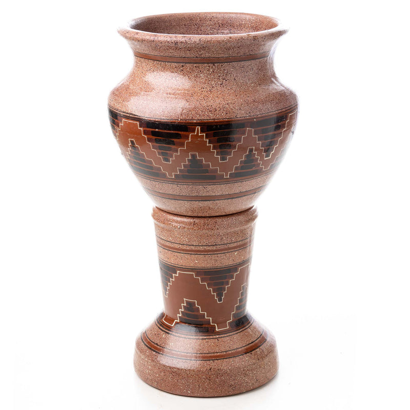 Mexican Red Finished Clay Planter and Stand (2pcs.)