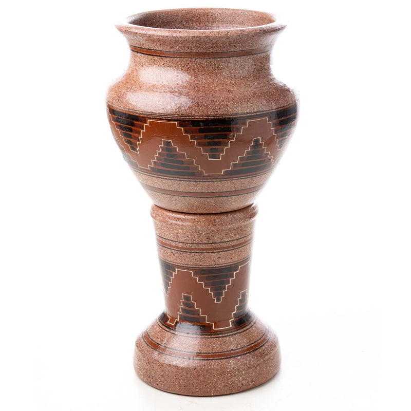 Mexican Red Finished Clay Planter and Stand (2pcs.)
