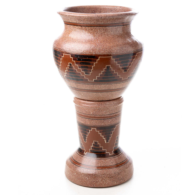 Mexican Red Finished Clay Planter and Stand (2pcs.)