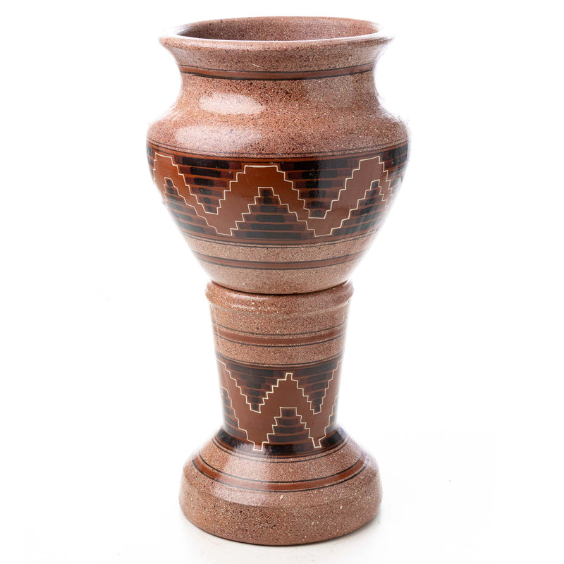 Mexican Red Finished Clay Planter and Stand (2pcs.)