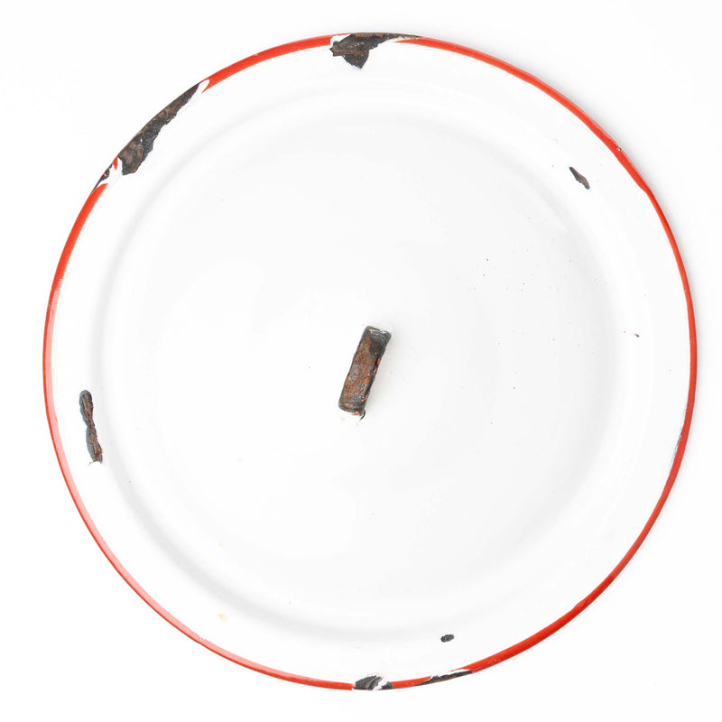 White Enamelware Lid with Red Rim