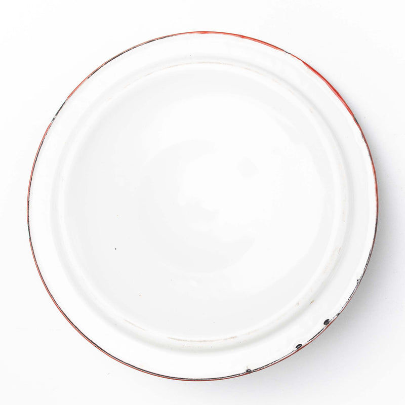 White Enamelware Lid with Red Rim