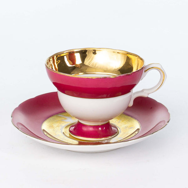 Footed Cup and Saucer - Pink & Gold