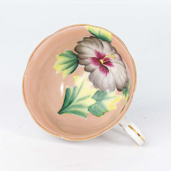 Pink Trimont Cup & Saucer with Hand Painted Grey Flowers