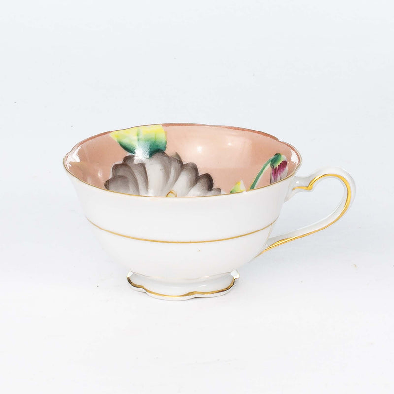 Cup & Saucer - Pale Pink with Grey Flowers