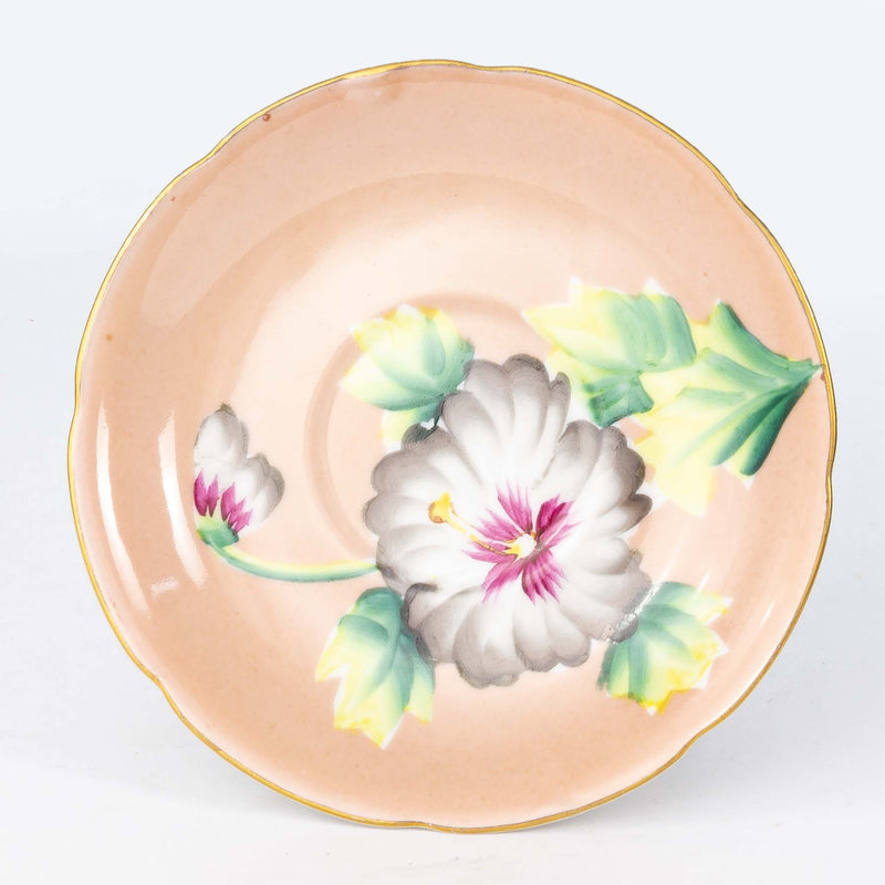Cup & Saucer - Pale Pink with Grey Flowers