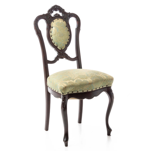 Mahogany Dining Chairs with Green Brocade Upholstery and Cabriole Legs (Set of 4)