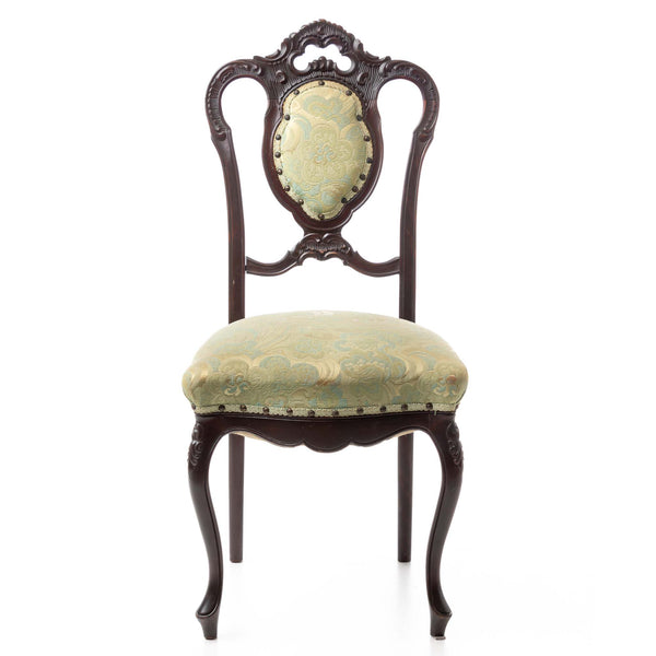 Mahogany Dining Chairs with Green Brocade Upholstery and Cabriole Legs (Set of 4)