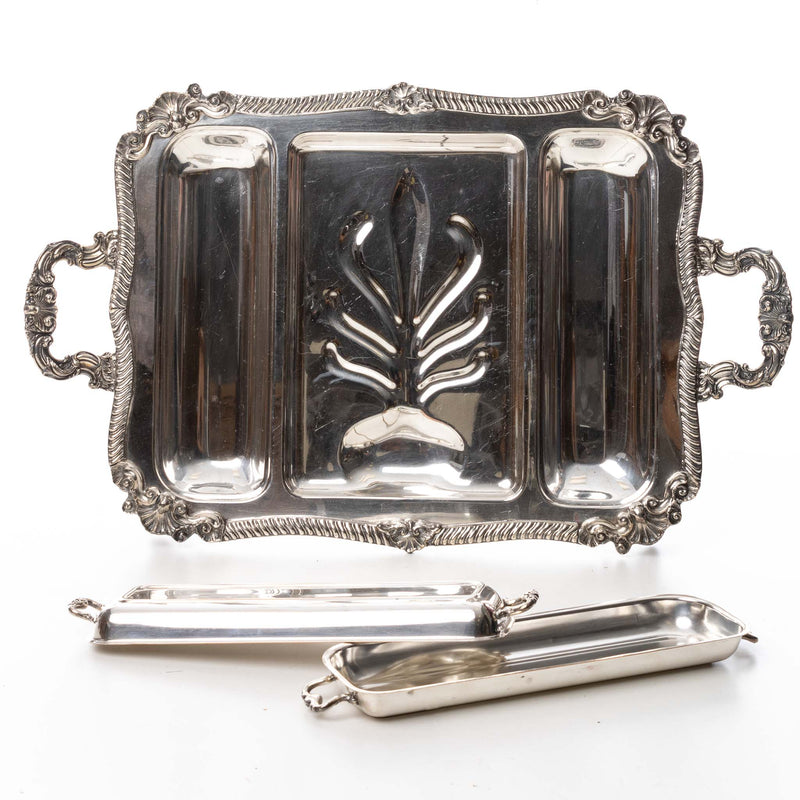 Large Silver Tray with Side Compartments