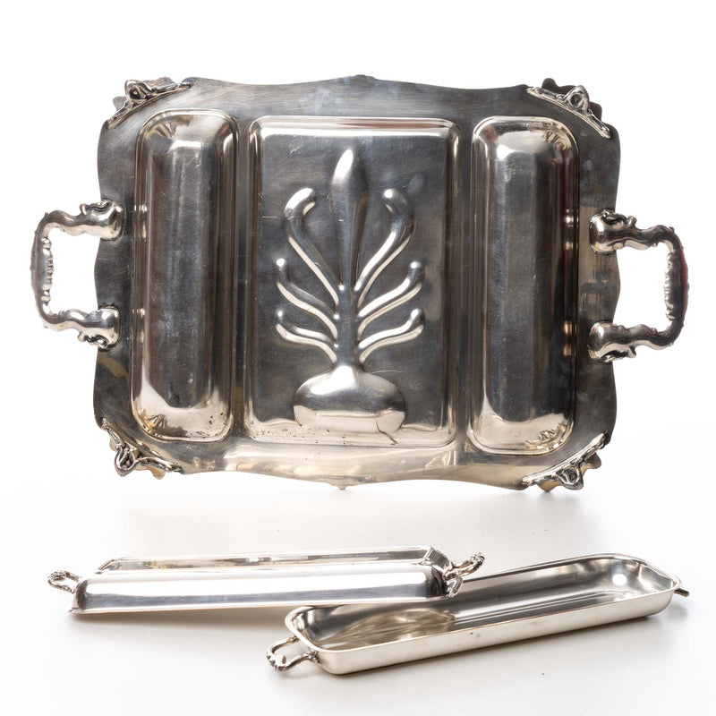Large Silver Tray with Side Compartments