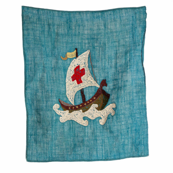 Unframed Wool Work Tapestry of Sailing Ship