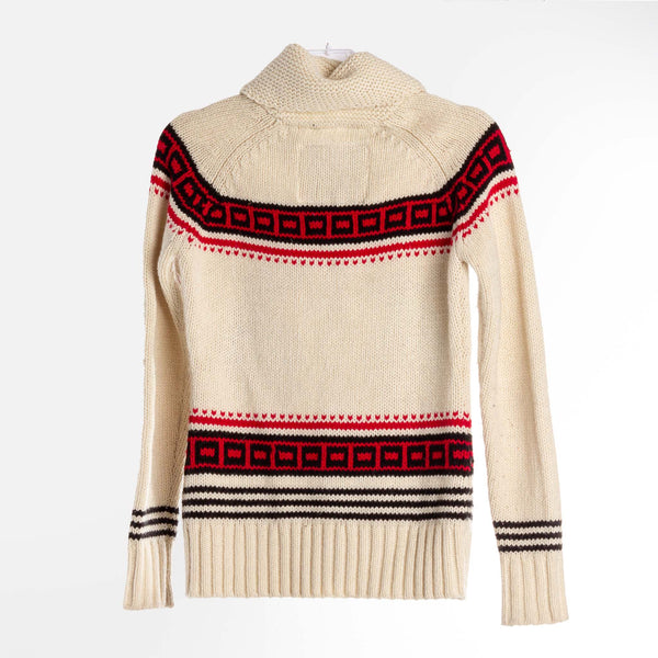 Off-White Knit Zip Sweater with Reindeer Design